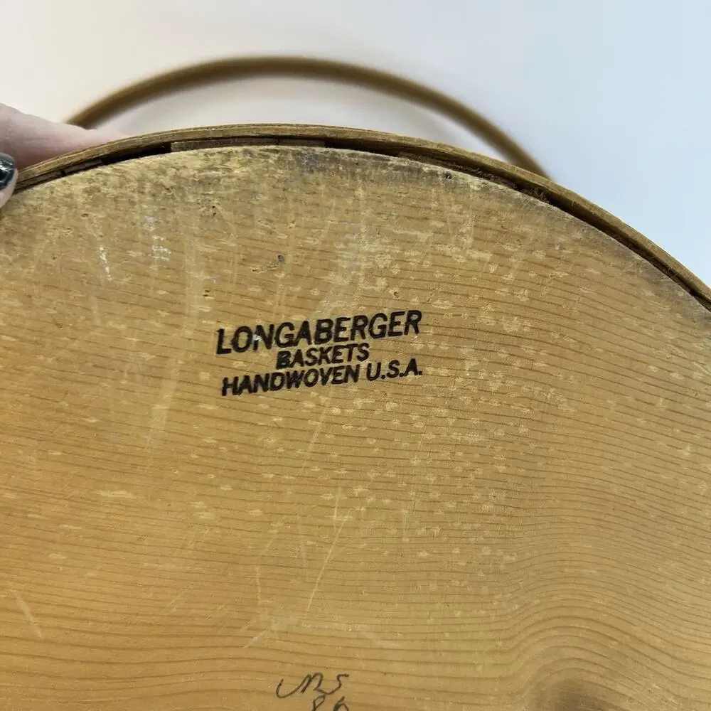Vintage 1986 Longaberger Sewing Yarn Basket Leather Hinged Lid Painted - Picture 12 of 16